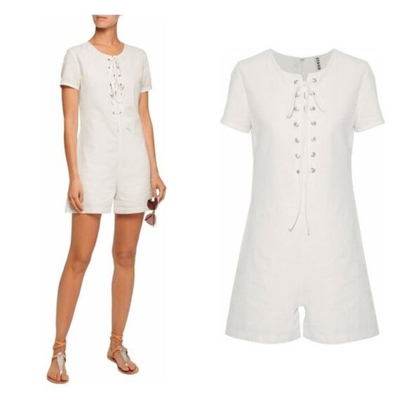 Staud x Solid & Striped White Lace Up Romper - Picture 3 of 9